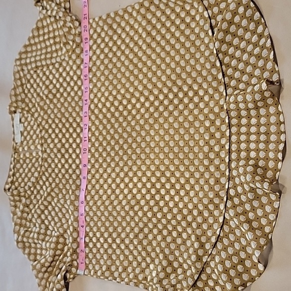 Loft Size M Mustard Brown/Yellow/Green Patterned Long Sleeve Semi-Sheer Blouse - Picture 9 of 14